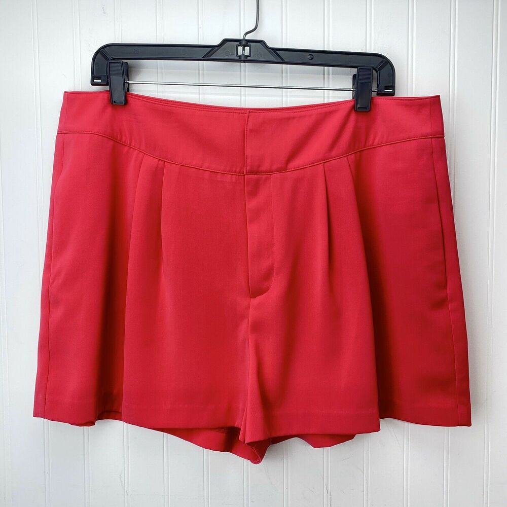 JLO Shorts Jennifer Lopez Pleated Sz 16 High Rise Neon Red/Pink Plus Size EUC